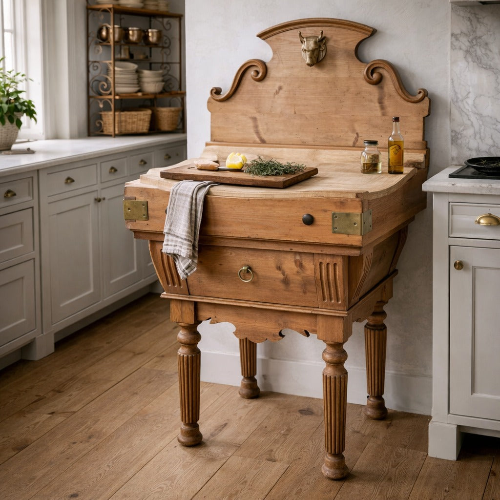 French Antique Tables Butcher's Blocks, Rustic Work Tables