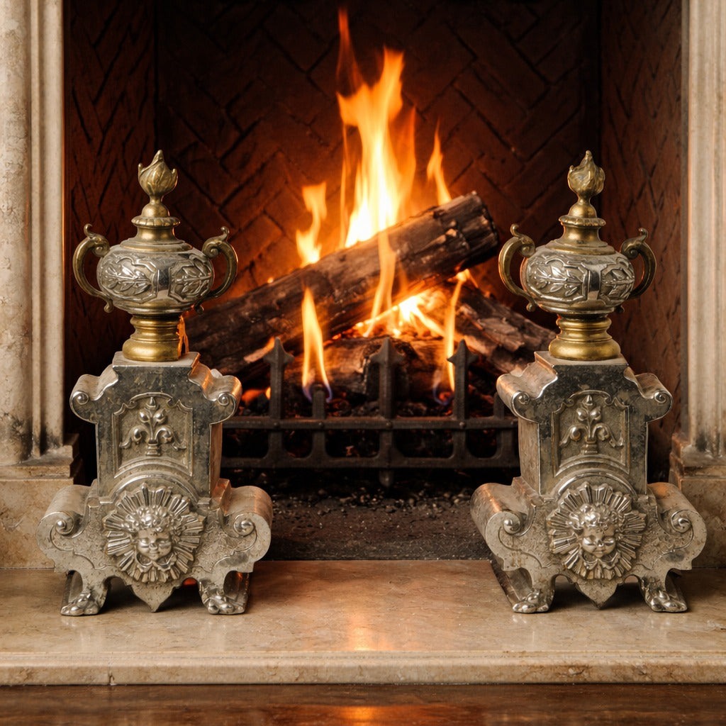 Antique French Fireplace Accessories Andirons, Screens, Tools, Firedogs