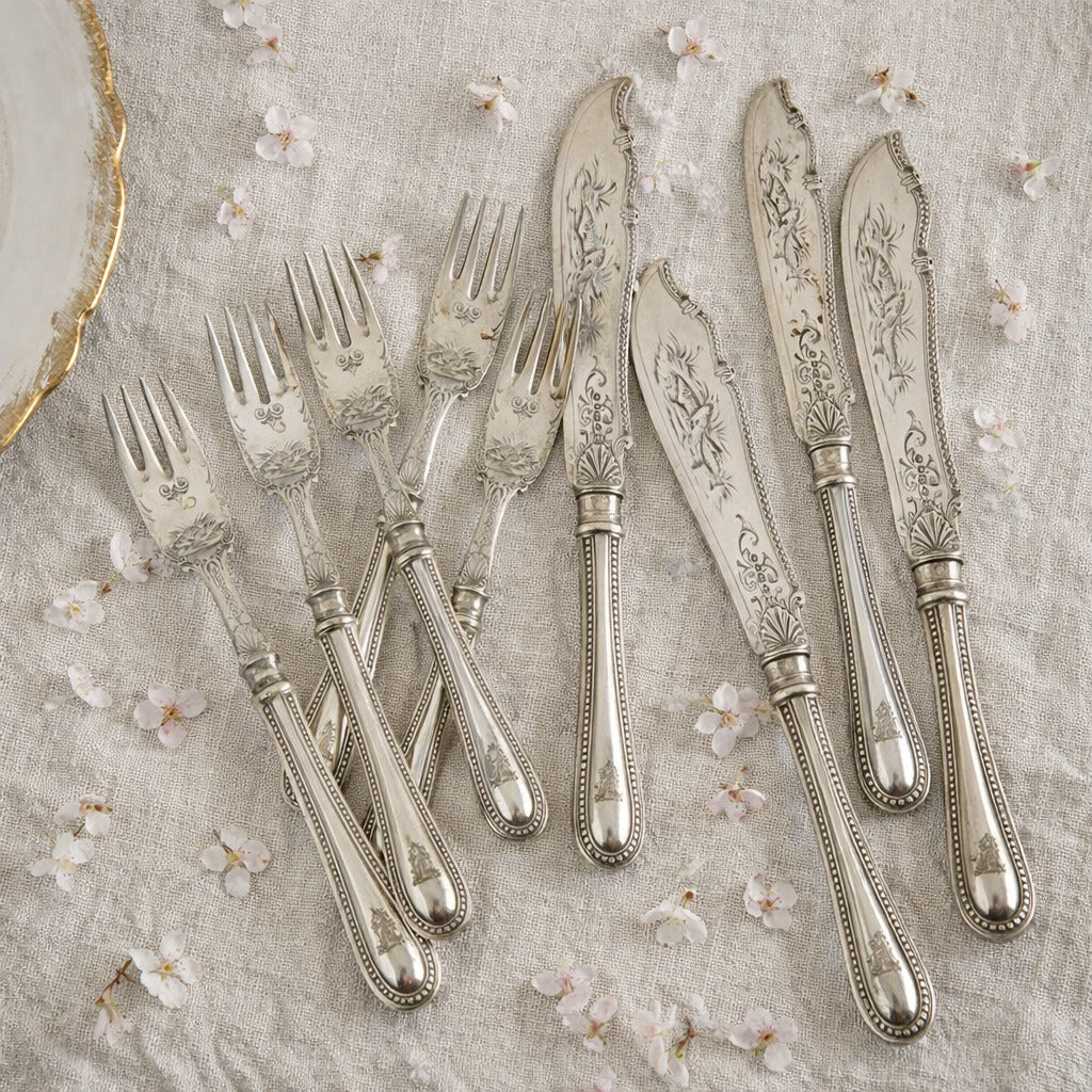 Antique French Flatware Cutlery Silverware Knives Forks