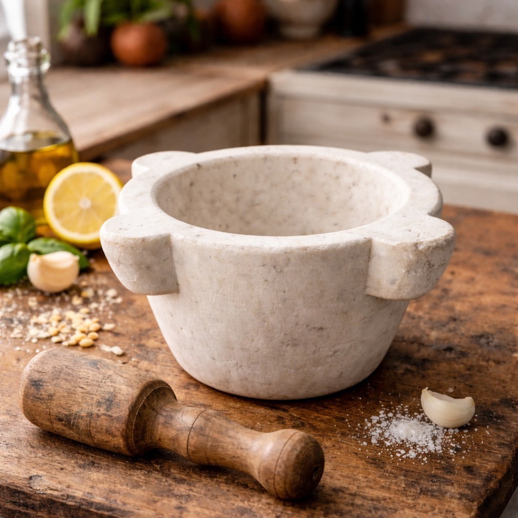Antique French Mortar & Pestle Marble Country Kitchen Decor