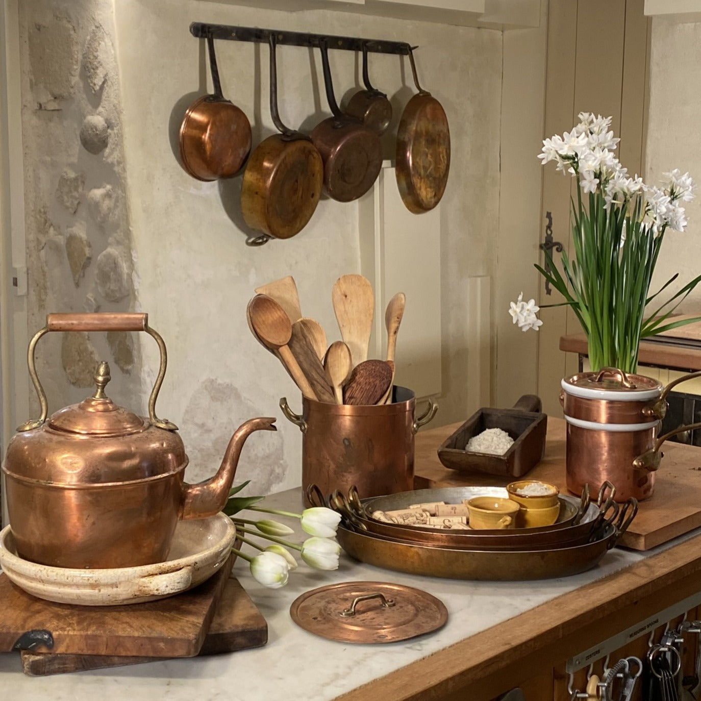 French Antique Copper Cooking Pots Kettles Pans
