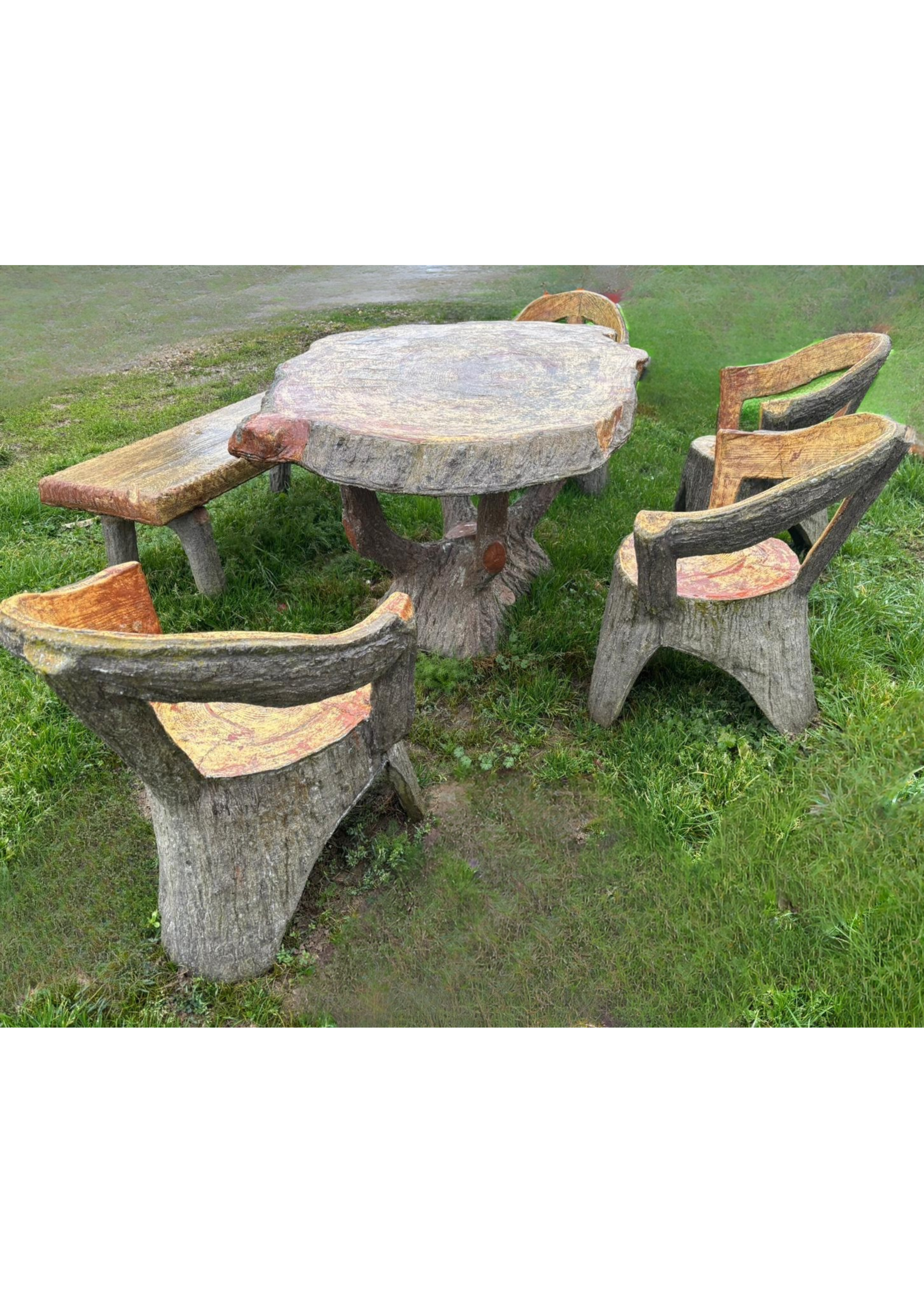 Vintage French Faux Bois Concrete Garden Salon - 6 piece