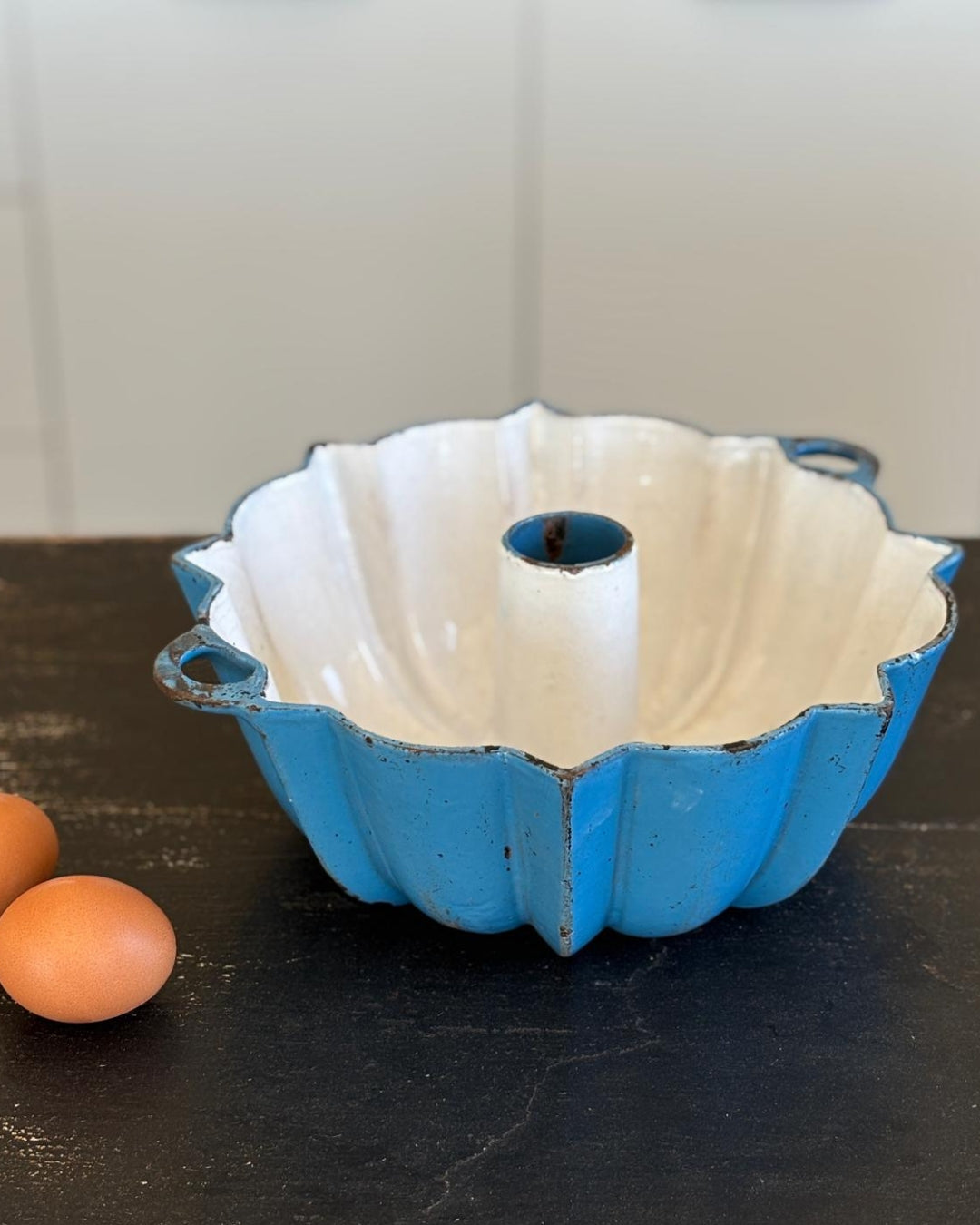 Pale blue enameled baking pan