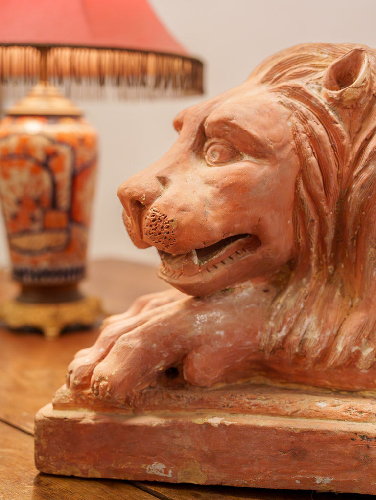 Hand-crafted stylized lion garden figure