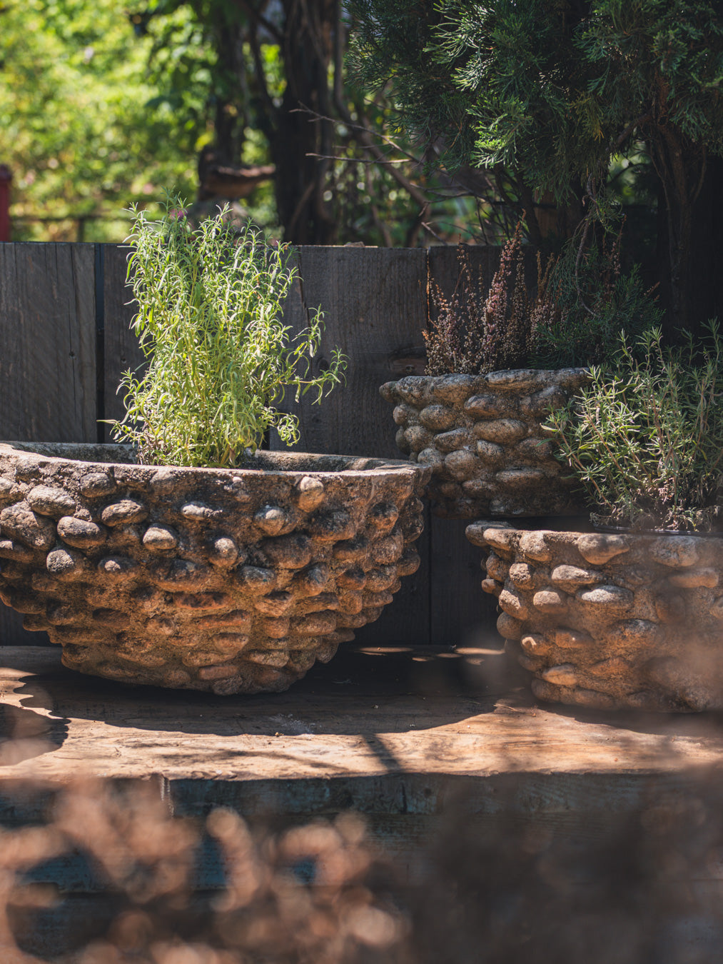 Rustic river pebble garden planter