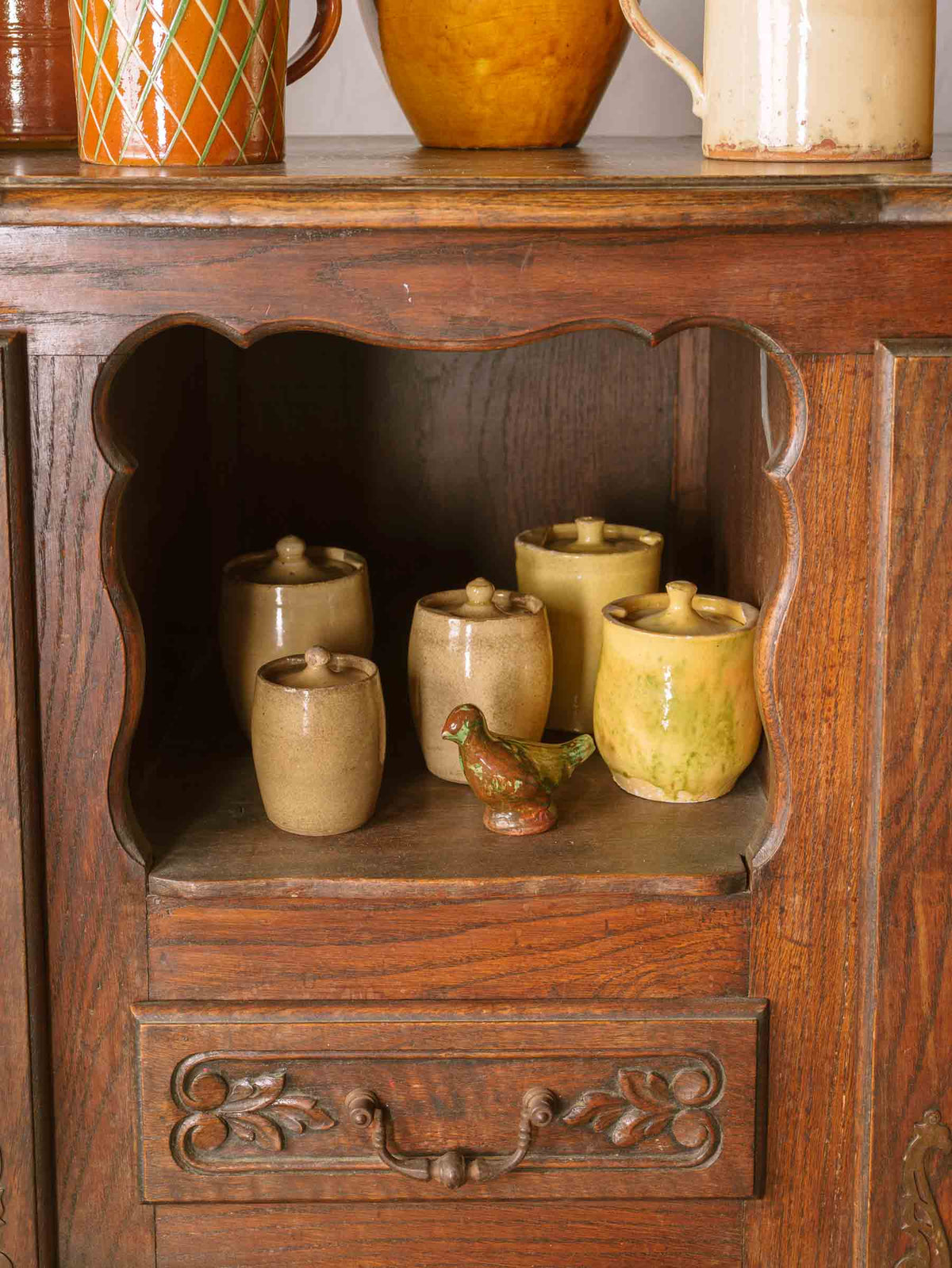 Petite Antique Cream-Glazed Pot with Twist-Lock Lid and Mellow Patina - 3½"