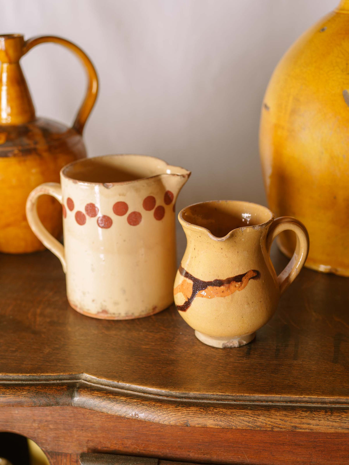 Early 20th-Century Savoie Pottery Pitcher with Red Polka Dots - 6¼"