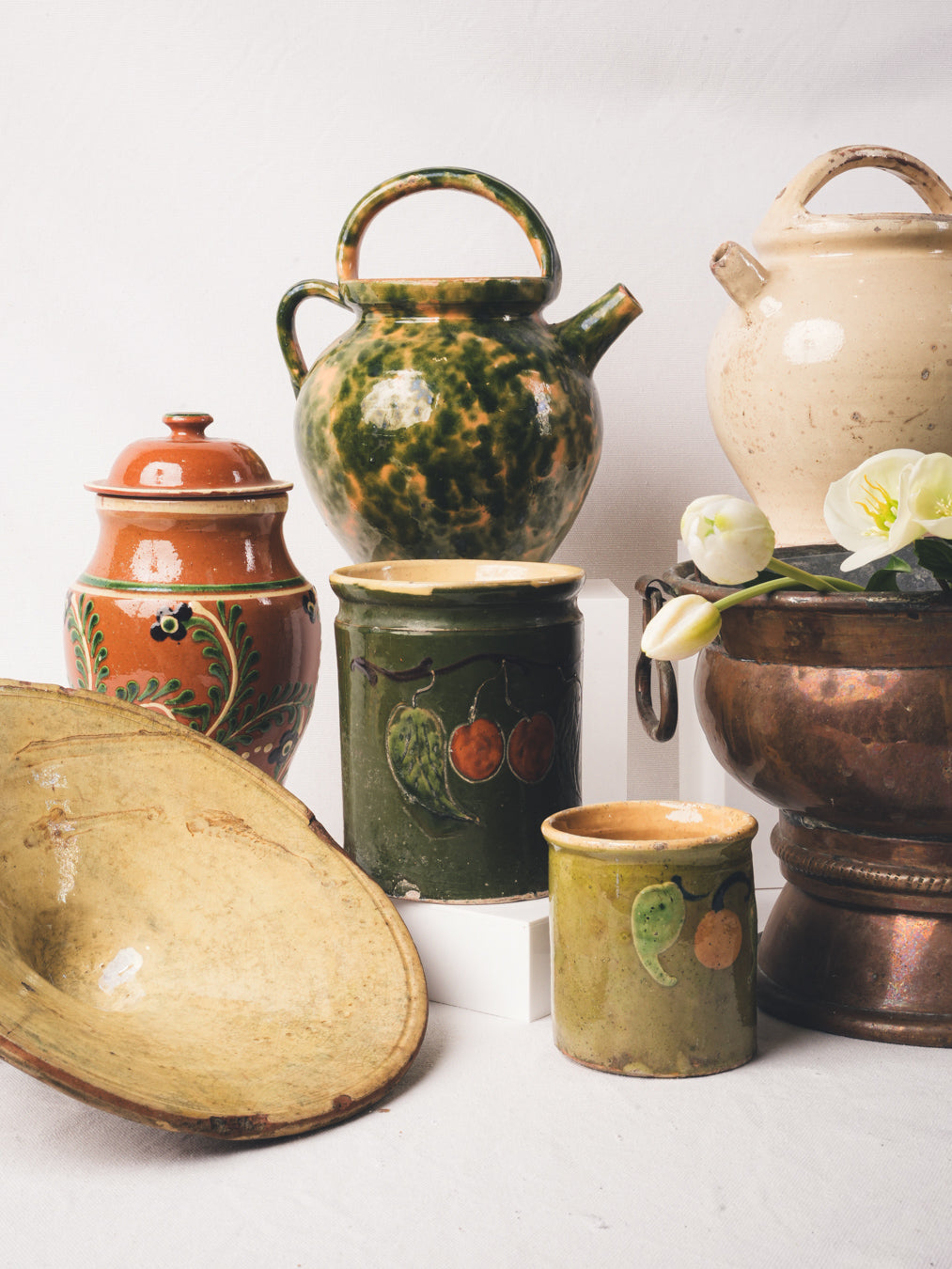 Antique stylized fruit motif pot