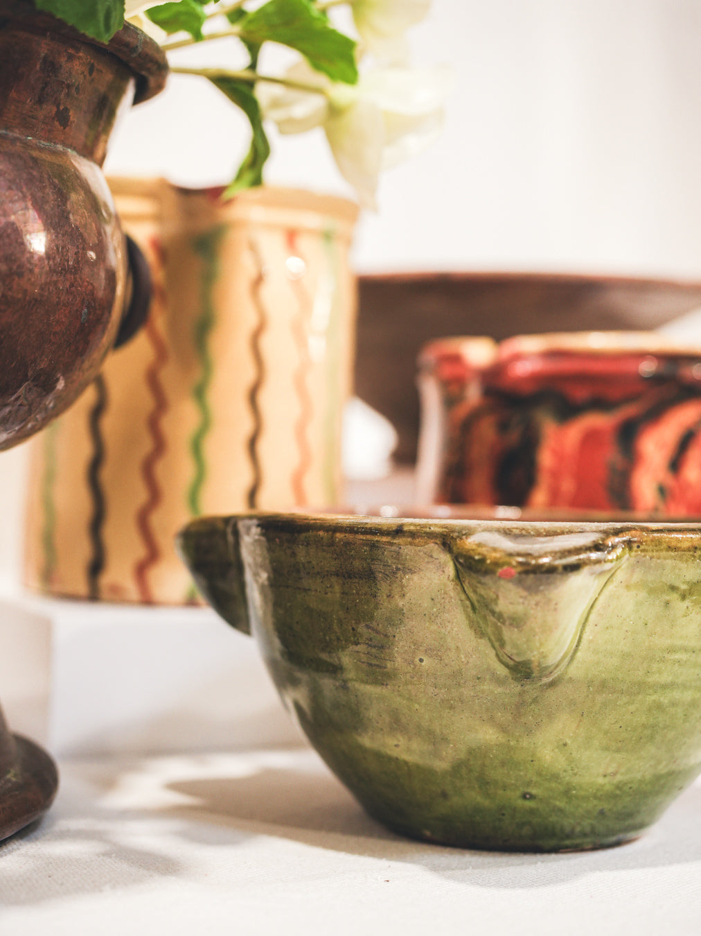 Mid-20th Century French Green Glazed Terracotta Mortar - 4"