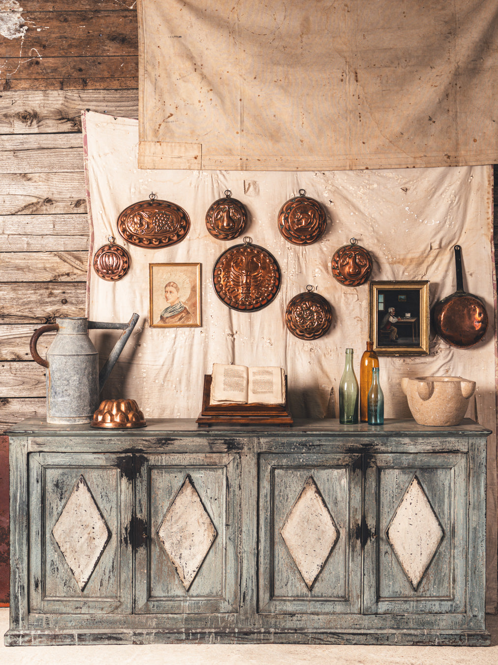 Vintage gadrooned copper kitchenware