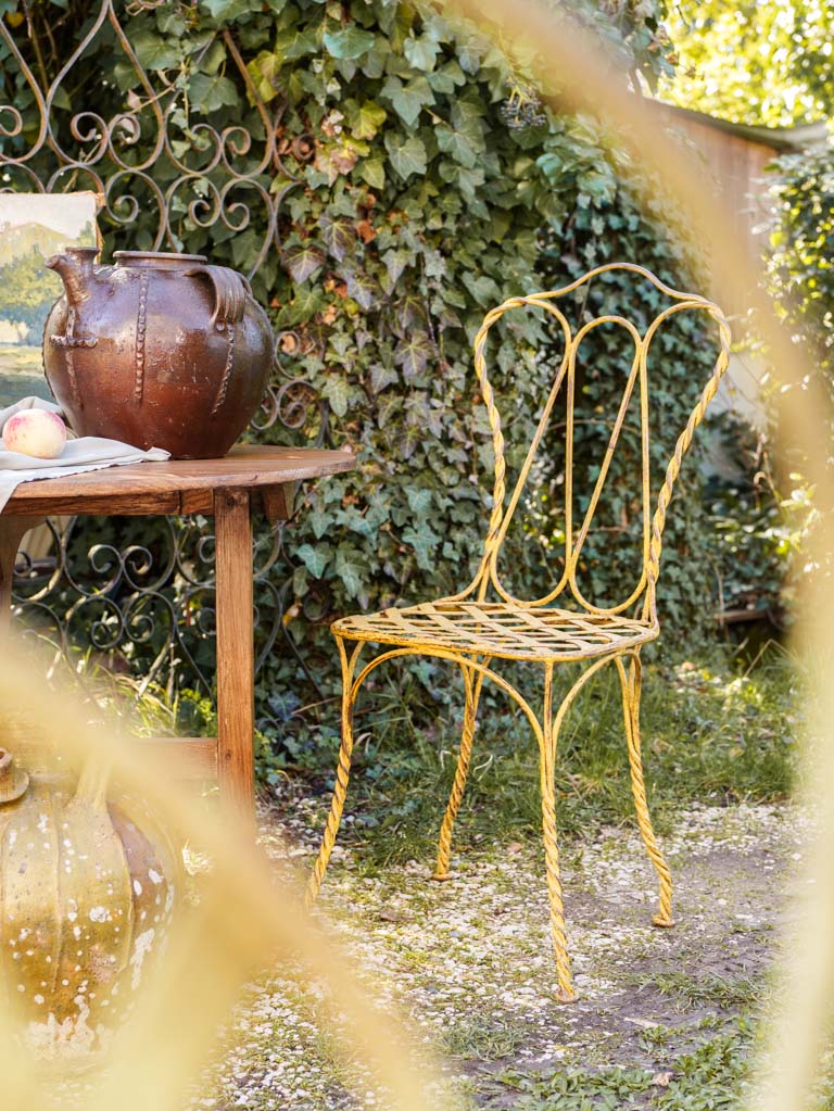 Set of Four Late 20th Century Wrought Iron Garden Chairs in Sunny Yellow Patina - 37¾"