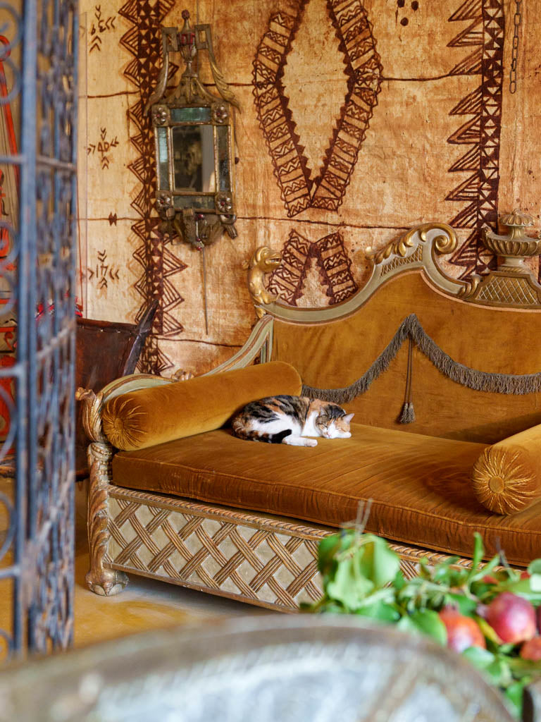 Richly ornate velvet daybed