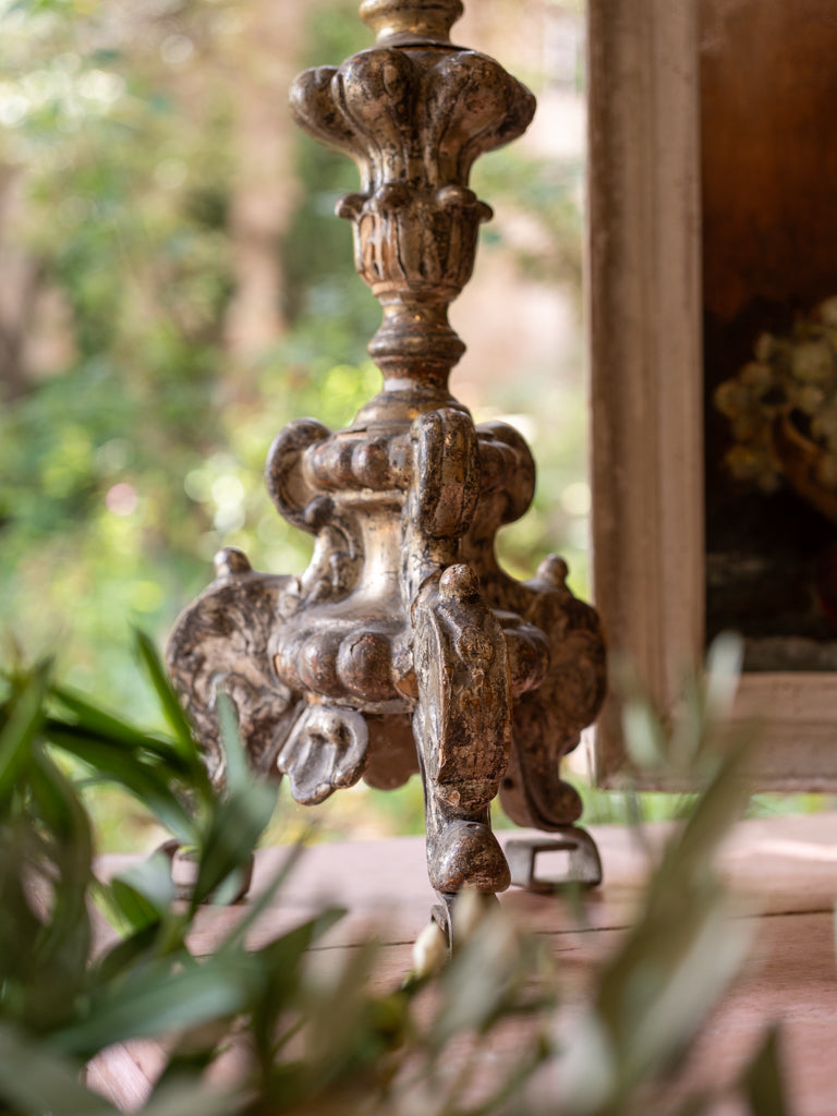 Early 19th Century French Silvered Wood Pricket Candlestick - 31"