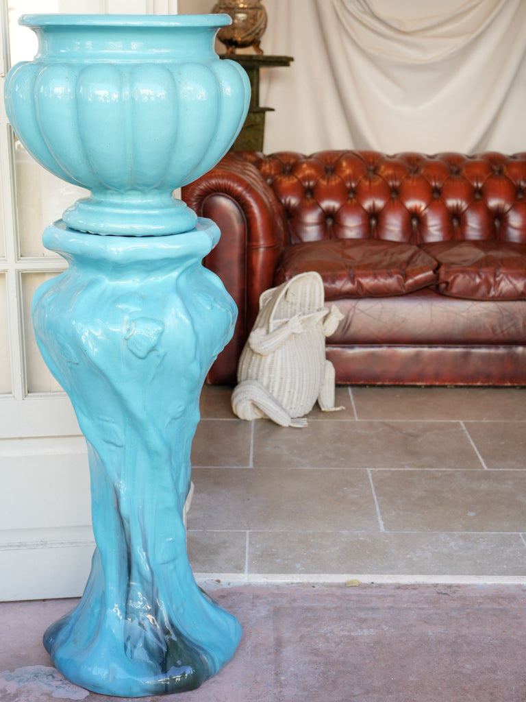 Pair of Striking Art Nouveau Jardinière Ceramic Columns by Massier Vallauris c. 1900 - 44½"