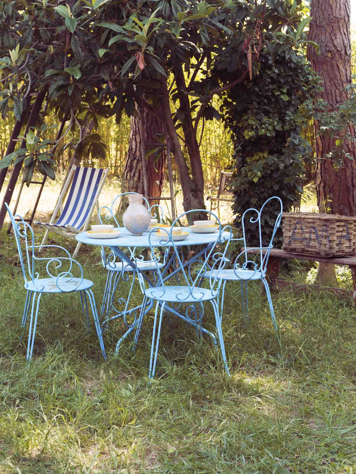 Cheerful blue wrought iron furniture