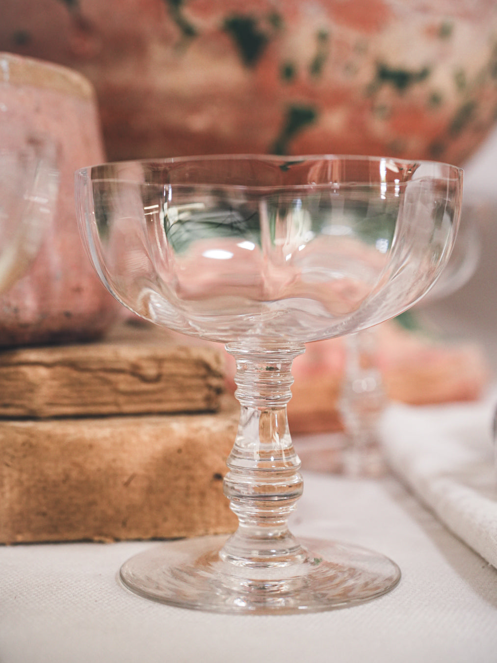 Set of 10 antique crystal champagne coupes