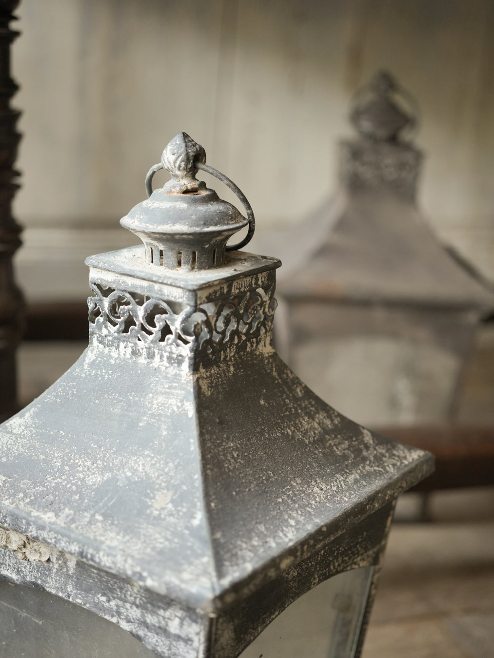 Hinged door patina-finish lanterns