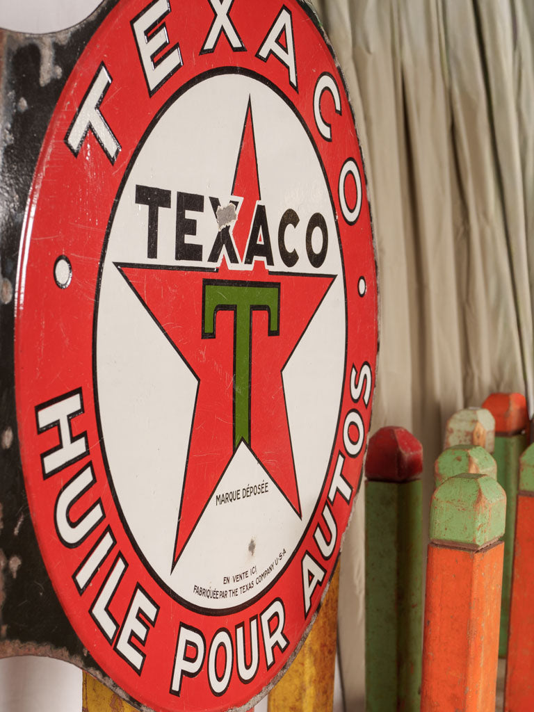 1950s Texaco Enamel Gas Station Sign in French - 22¾"