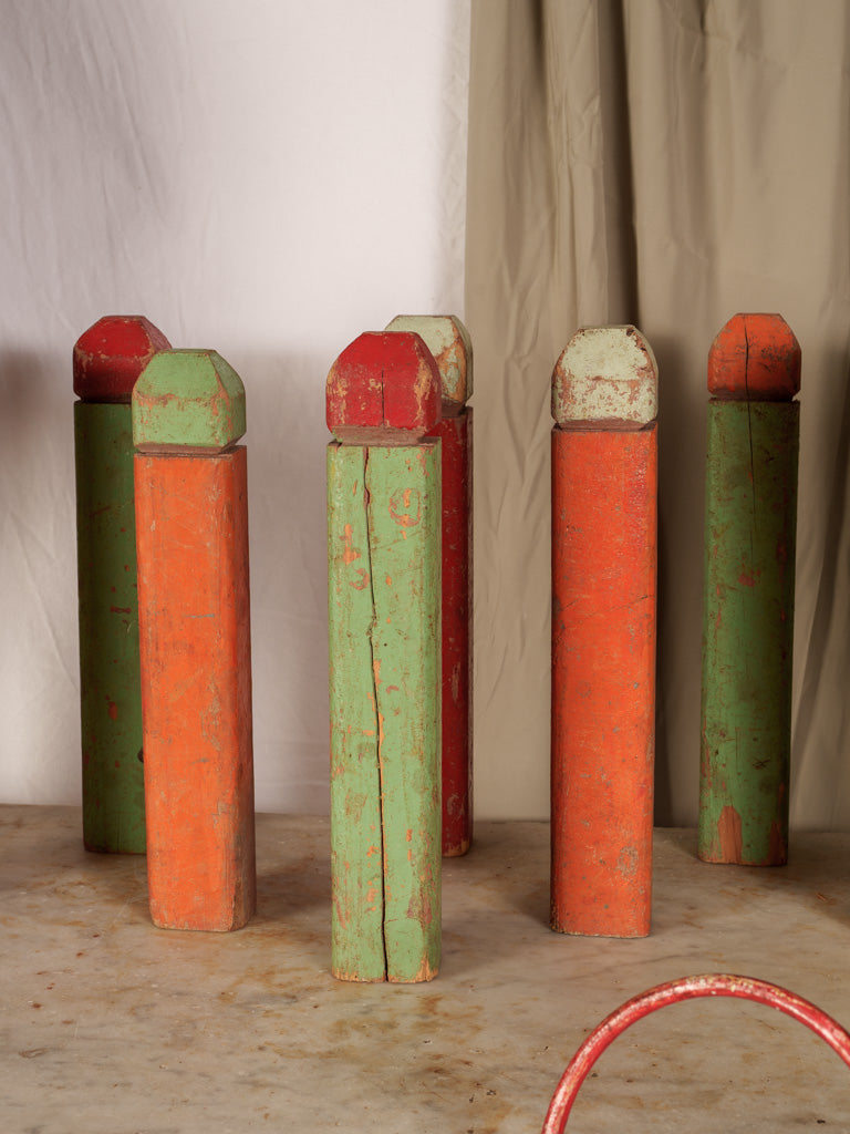 Set of 16 Colorful Mid-20th Century Painted Wooden Skittles - 15¾"