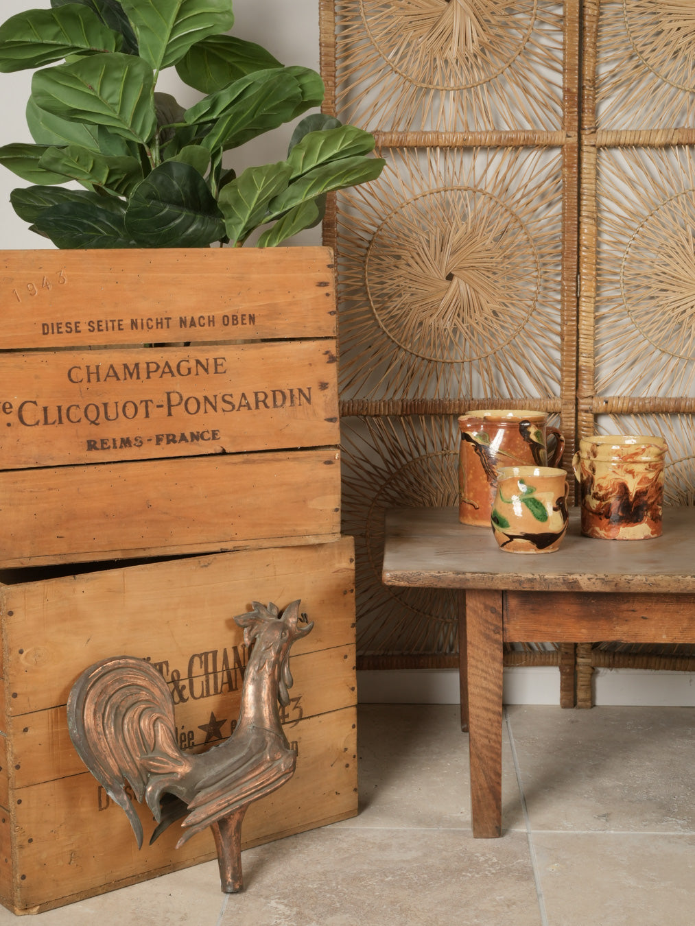 Patina-rich wooden champagne holder