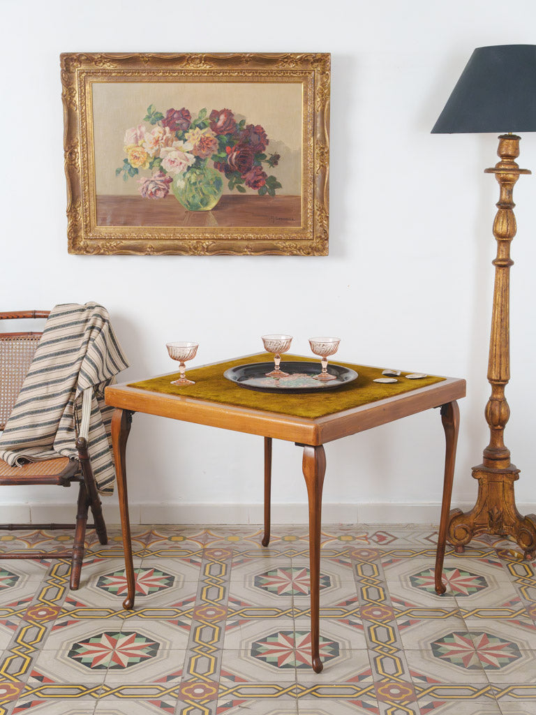 Antique black lacquered metal tray