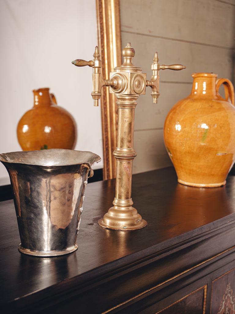 Lustrous patina pewter container