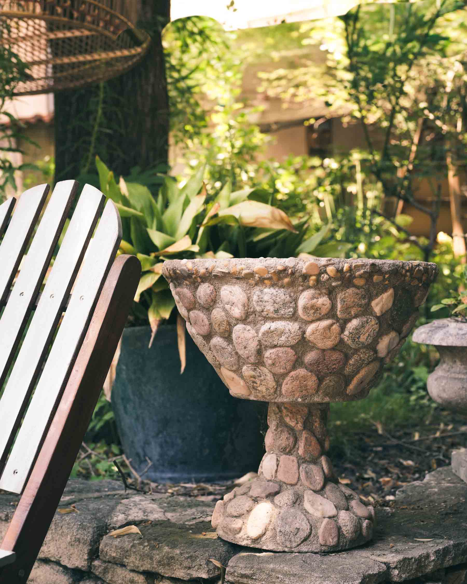Rustic 1970s pebble-clad jardinière