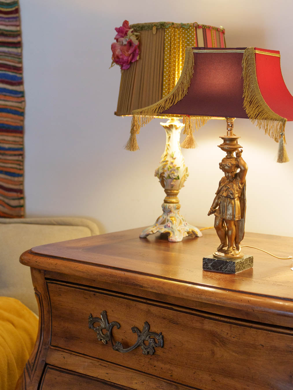 Figural Table Lamp w/ Gilt-Metal Putto and Fringed Pagoda Shade - 19¼"