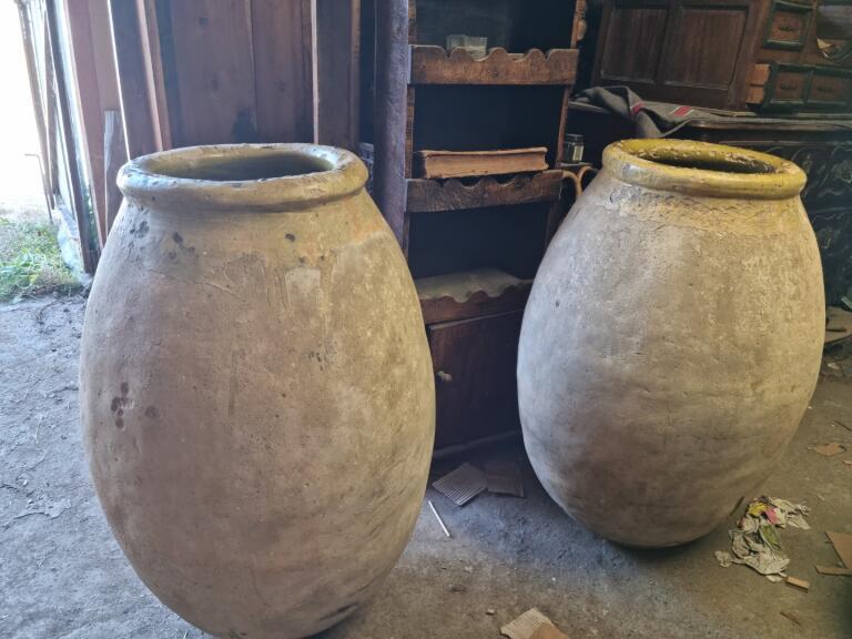 Antique stamped Biot olive jars