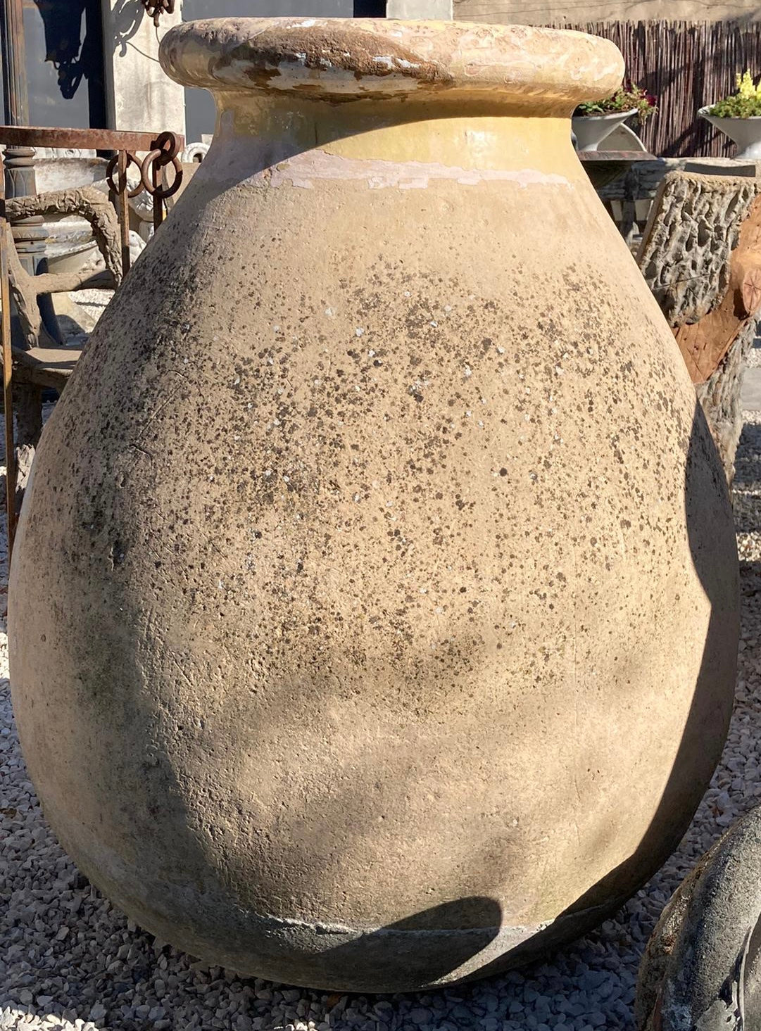 Antique bulbous Biot olive jar