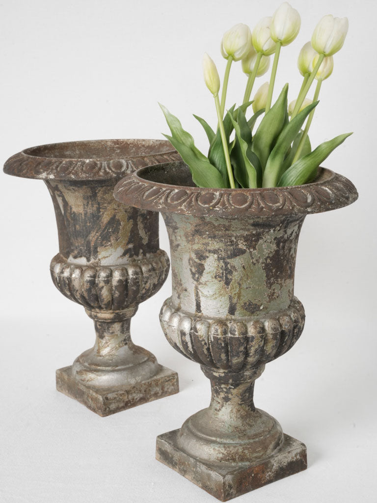 Rustic marbled cast iron urns