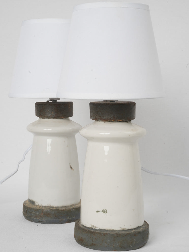 Vintage French ceramic insulator lamps