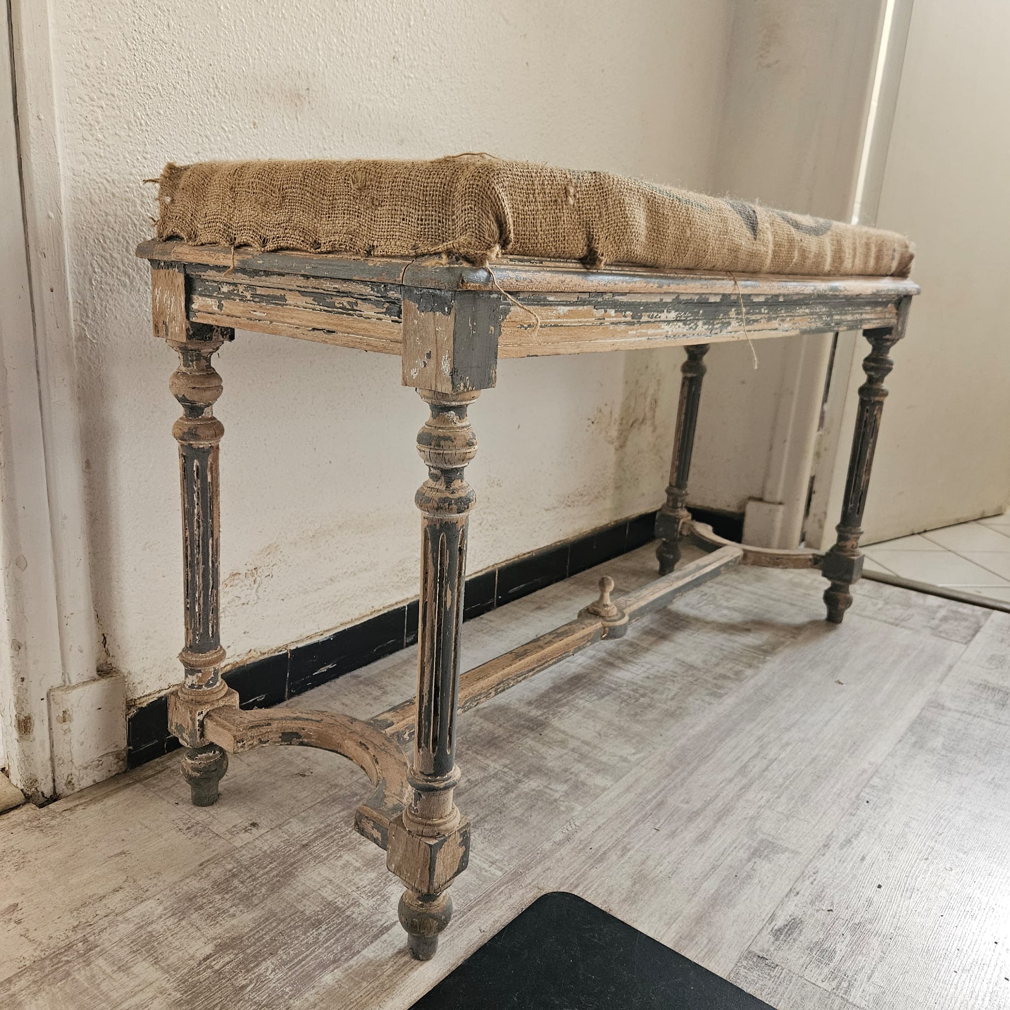 Louis XVI style bench with jute upholstery 39"