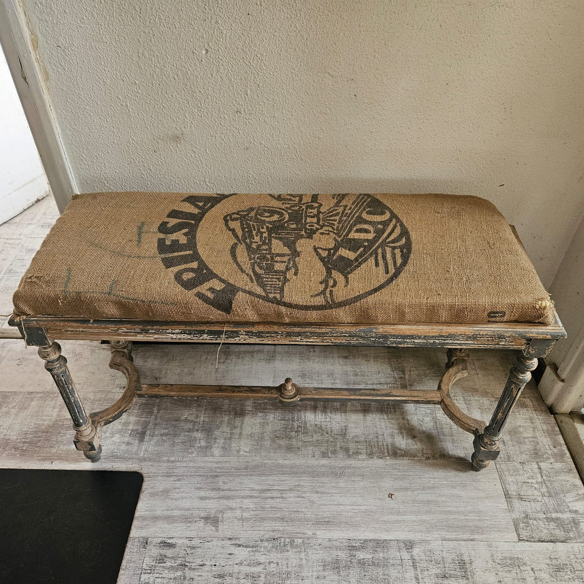 Louis XVI style bench with jute upholstery 39"