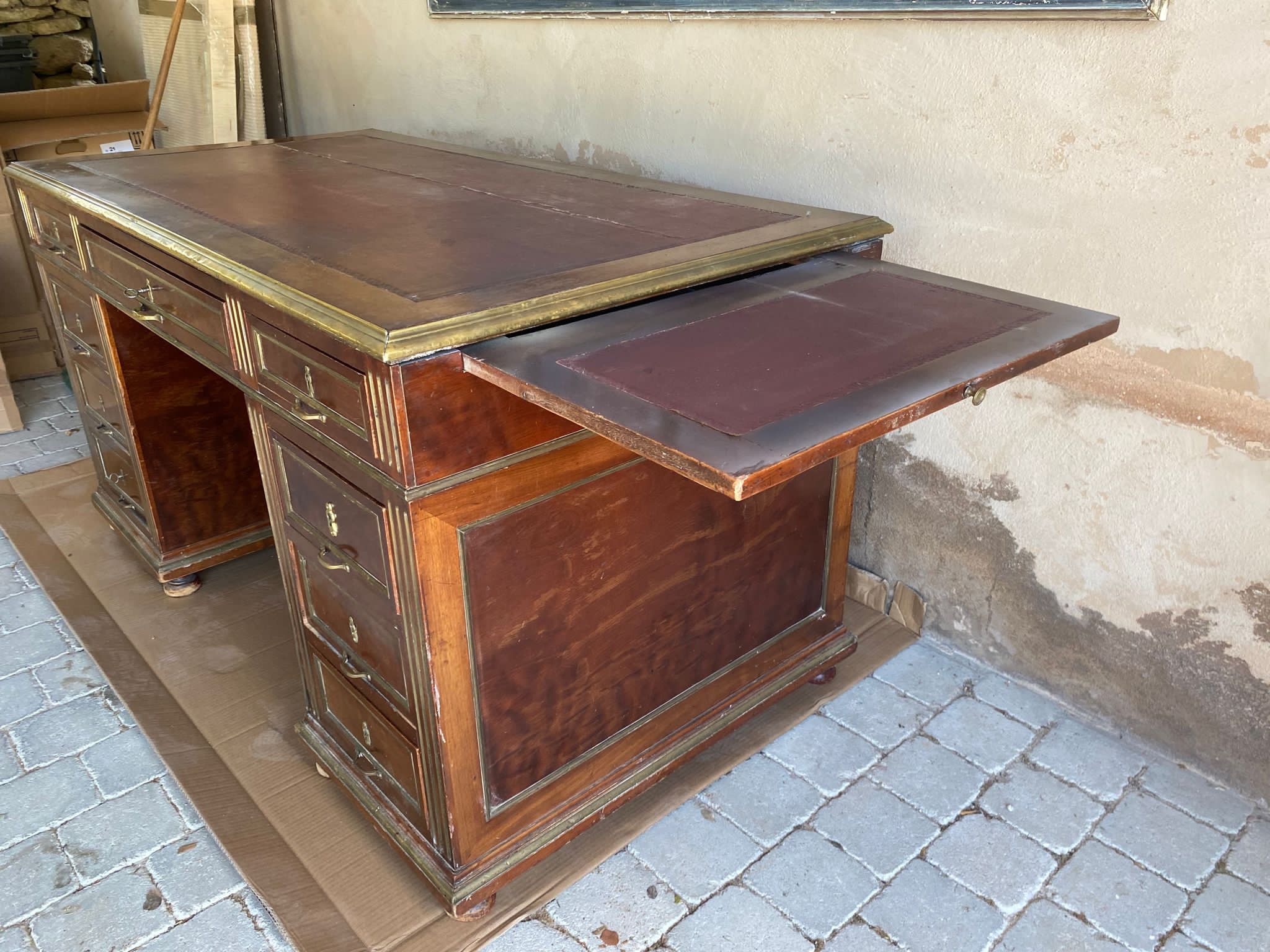 Classic nine-drawer mahogany bureau desk