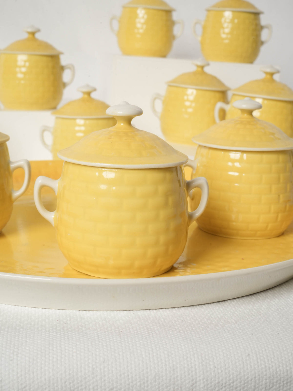 Set of 12 Yellow Lidded Ramekins with Tray - Limoges