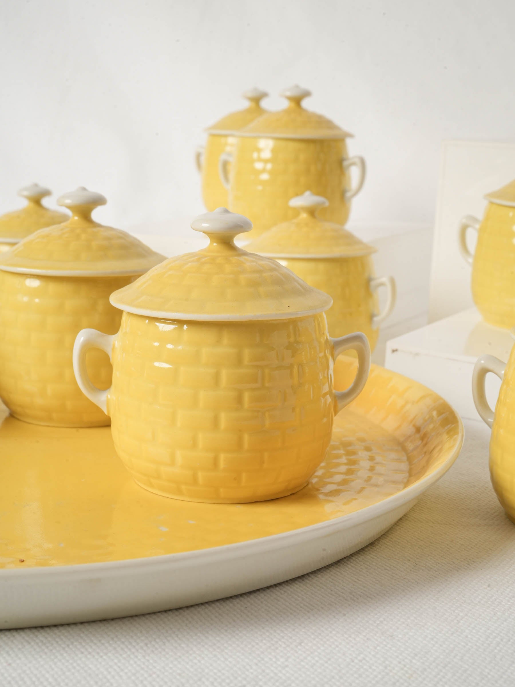 Set of 12 Yellow Lidded Ramekins with Tray - Limoges