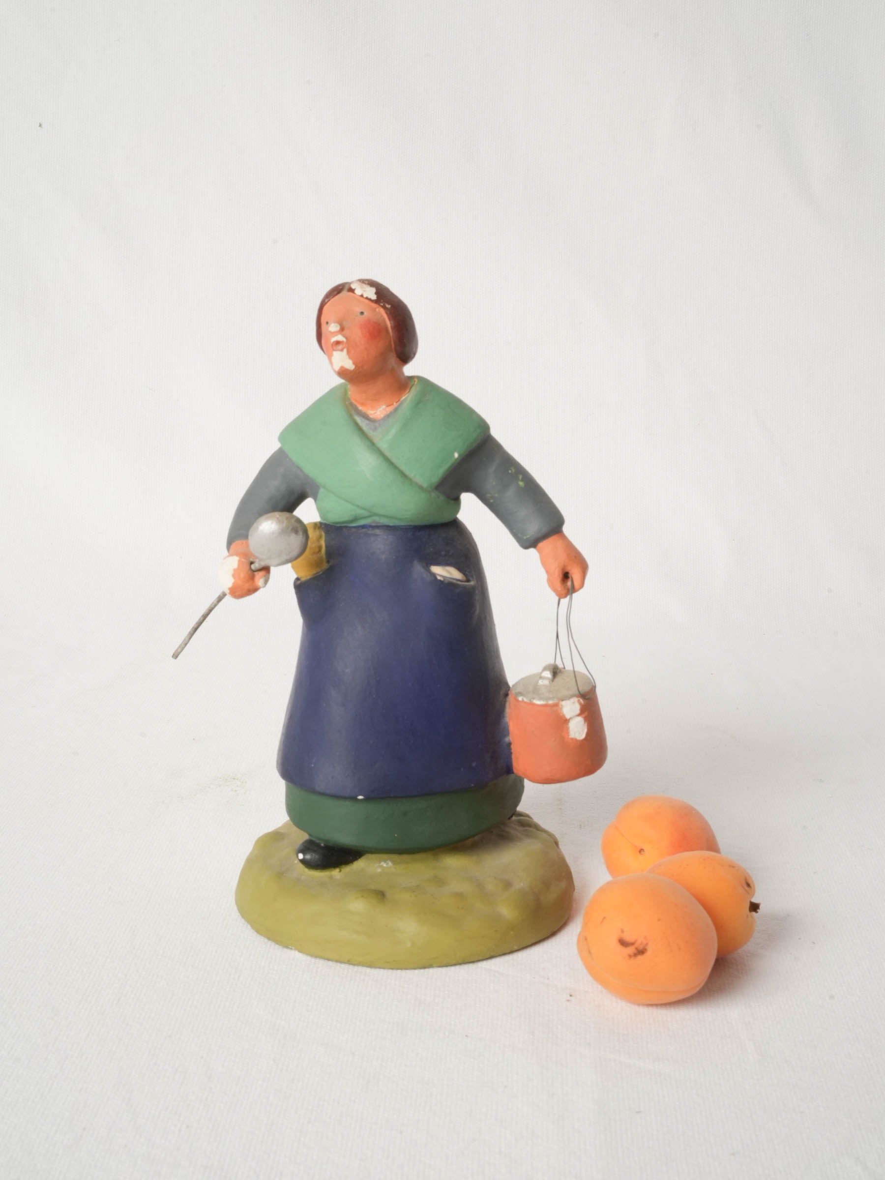 Vintage Santon in Painted Plaster from Provence - Lady with Soup - 9"