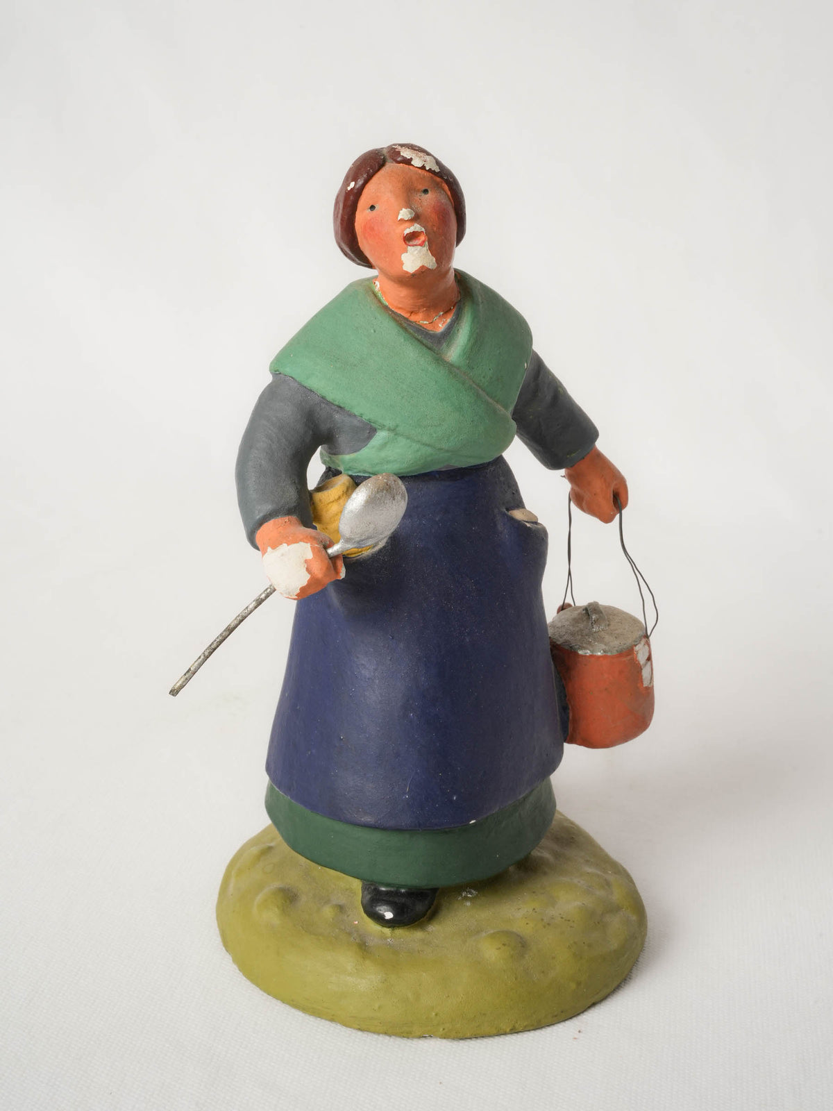 Vintage Santon in Painted Plaster from Provence - Lady with Soup - 9"