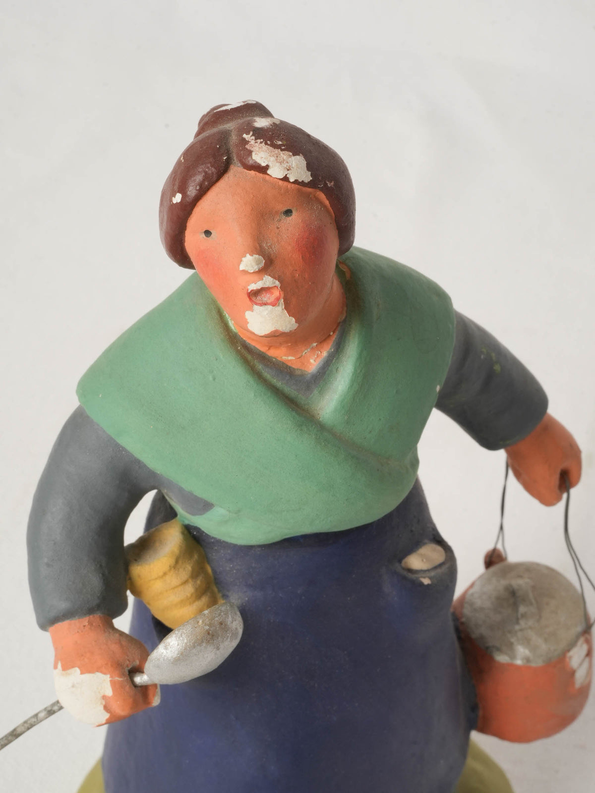 Vintage Santon in Painted Plaster from Provence - Lady with Soup - 9"