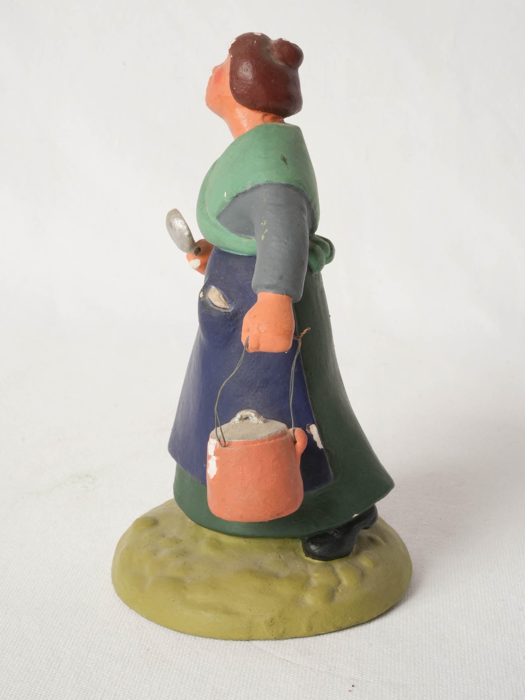 Vintage Santon in Painted Plaster from Provence - Lady with Soup - 9"