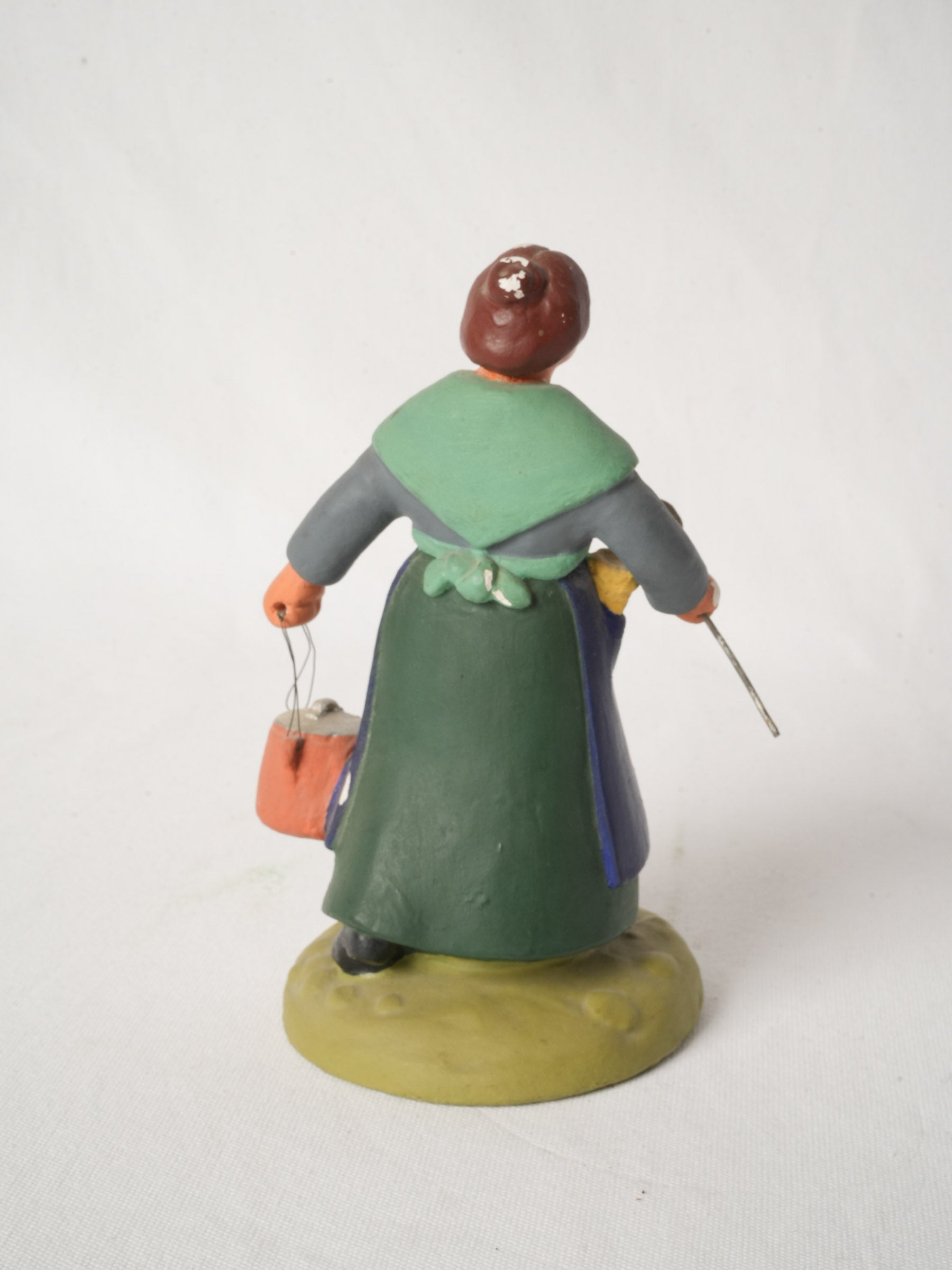 Vintage Santon in Painted Plaster from Provence - Lady with Soup - 9"