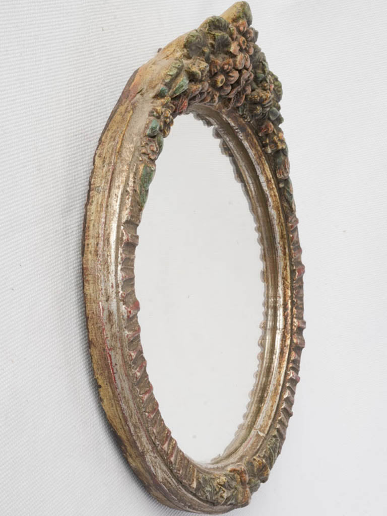 Polychrome floral carved mirror