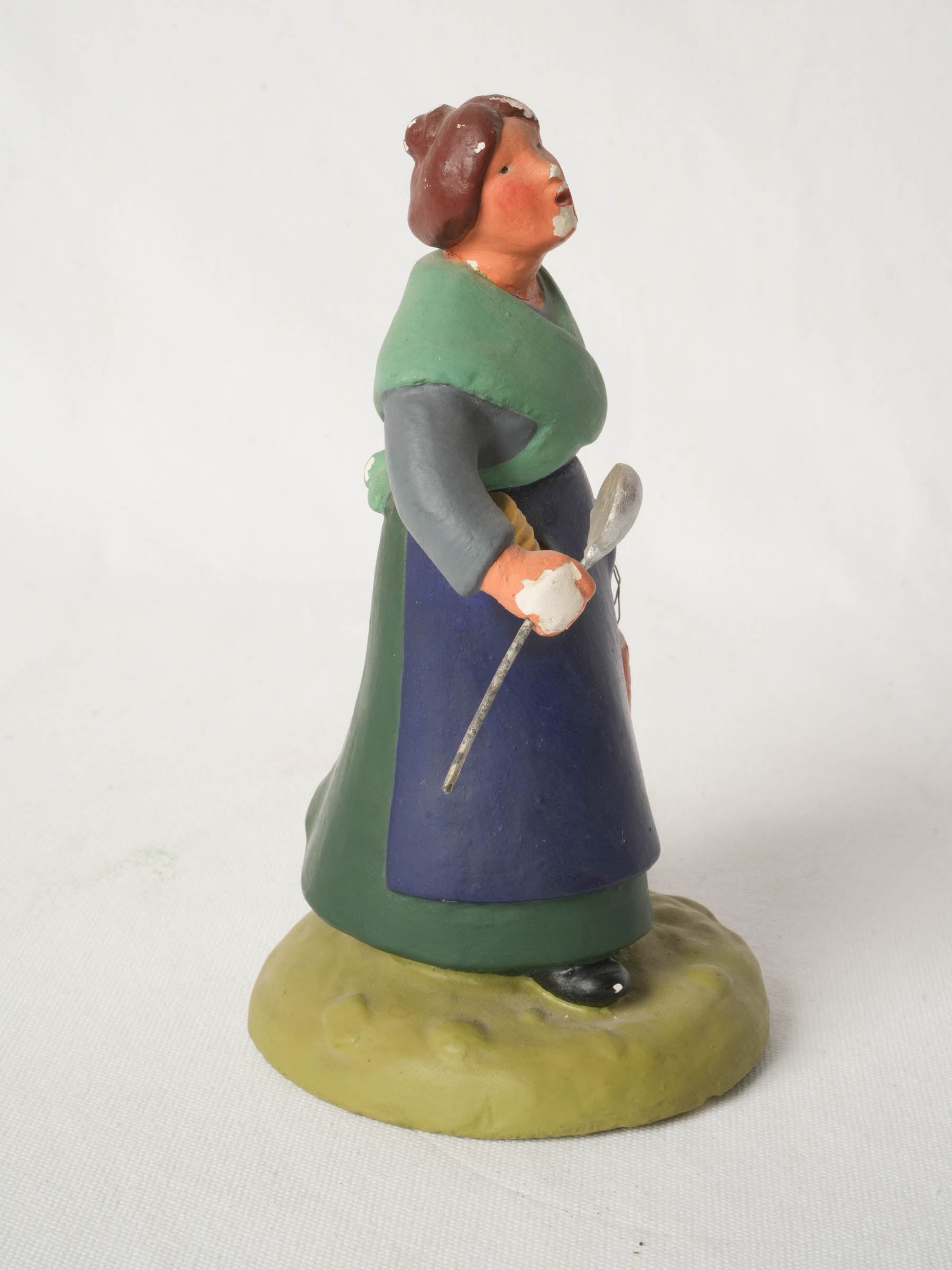 Vintage Santon in Painted Plaster from Provence - Lady with Soup - 9"