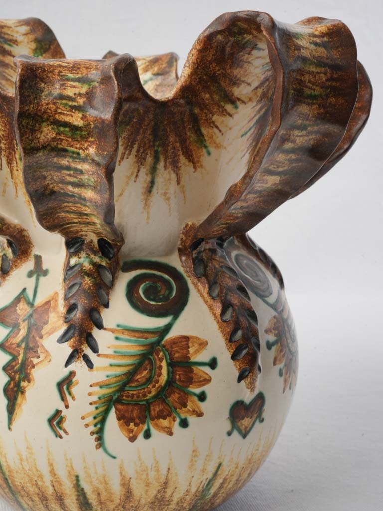 Exuberant crown-handled pottery vase
