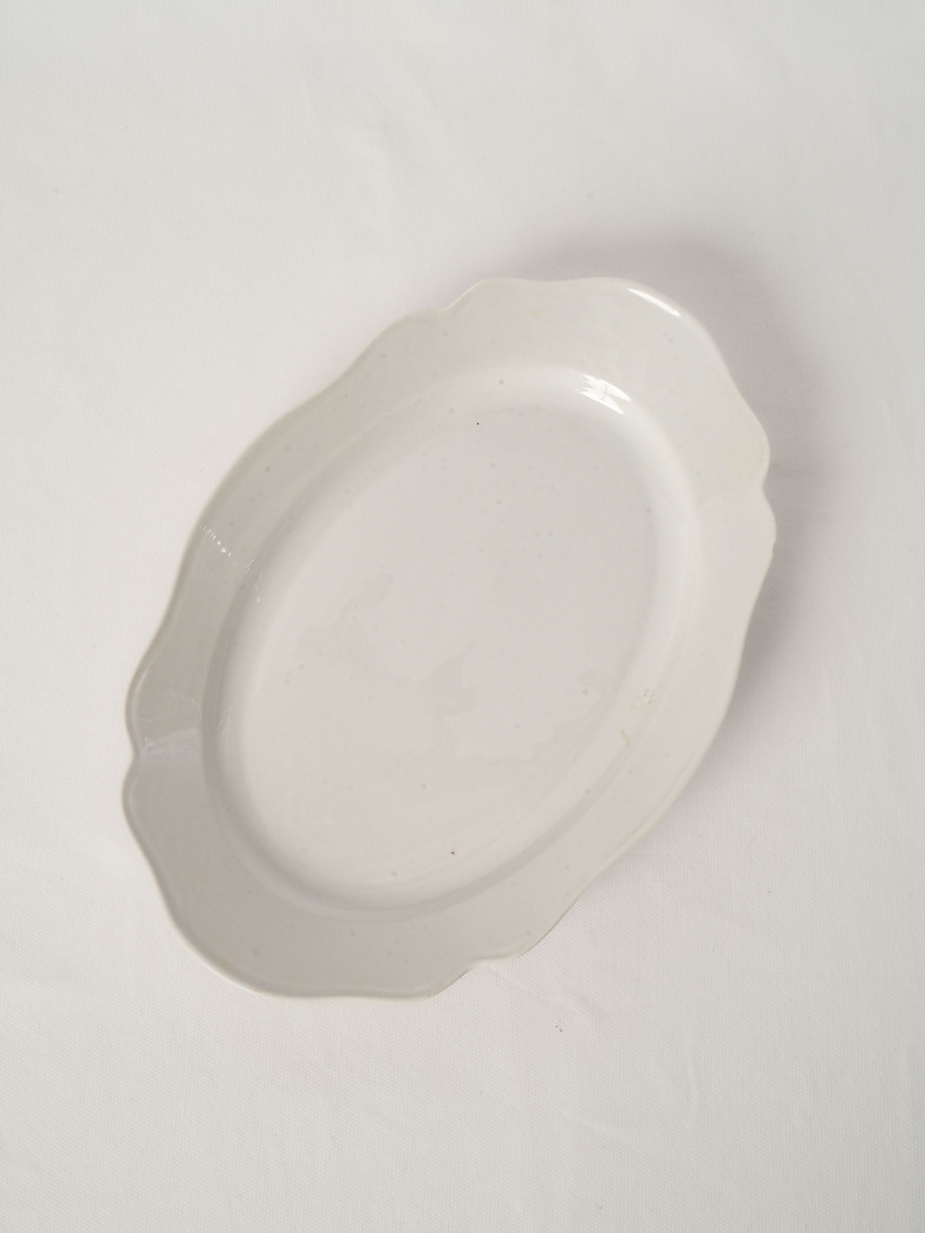 Antique French White Porcelain Oval Platter w/ Undulating Edge 14¼"