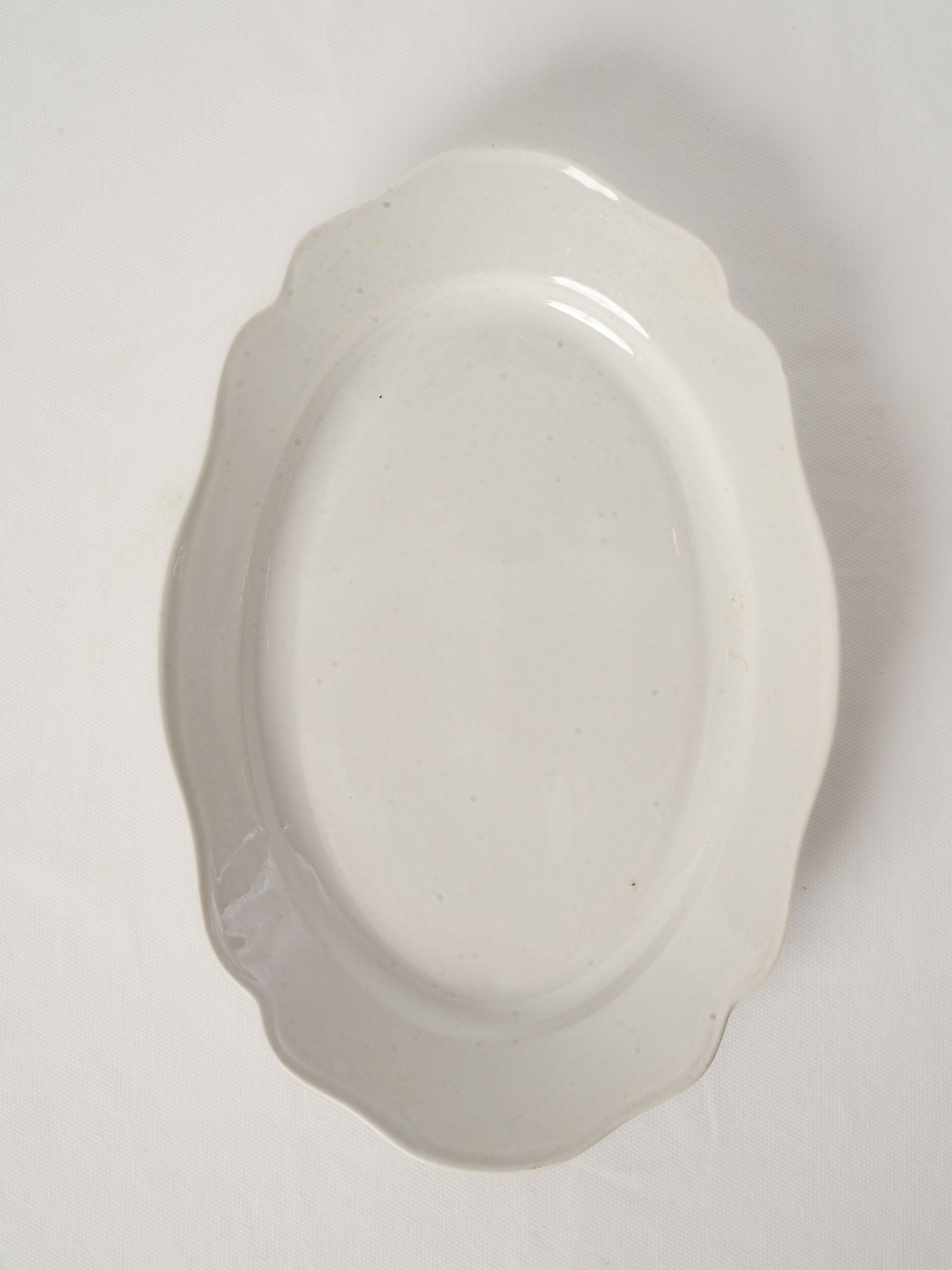 Antique French White Porcelain Oval Platter w/ Undulating Edge 14¼"