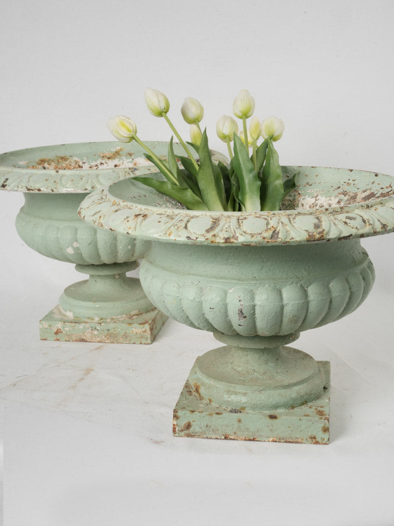 Vintage sage green garden planters