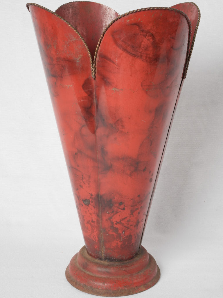 Rare Parisian red metal tulip umbrella stand