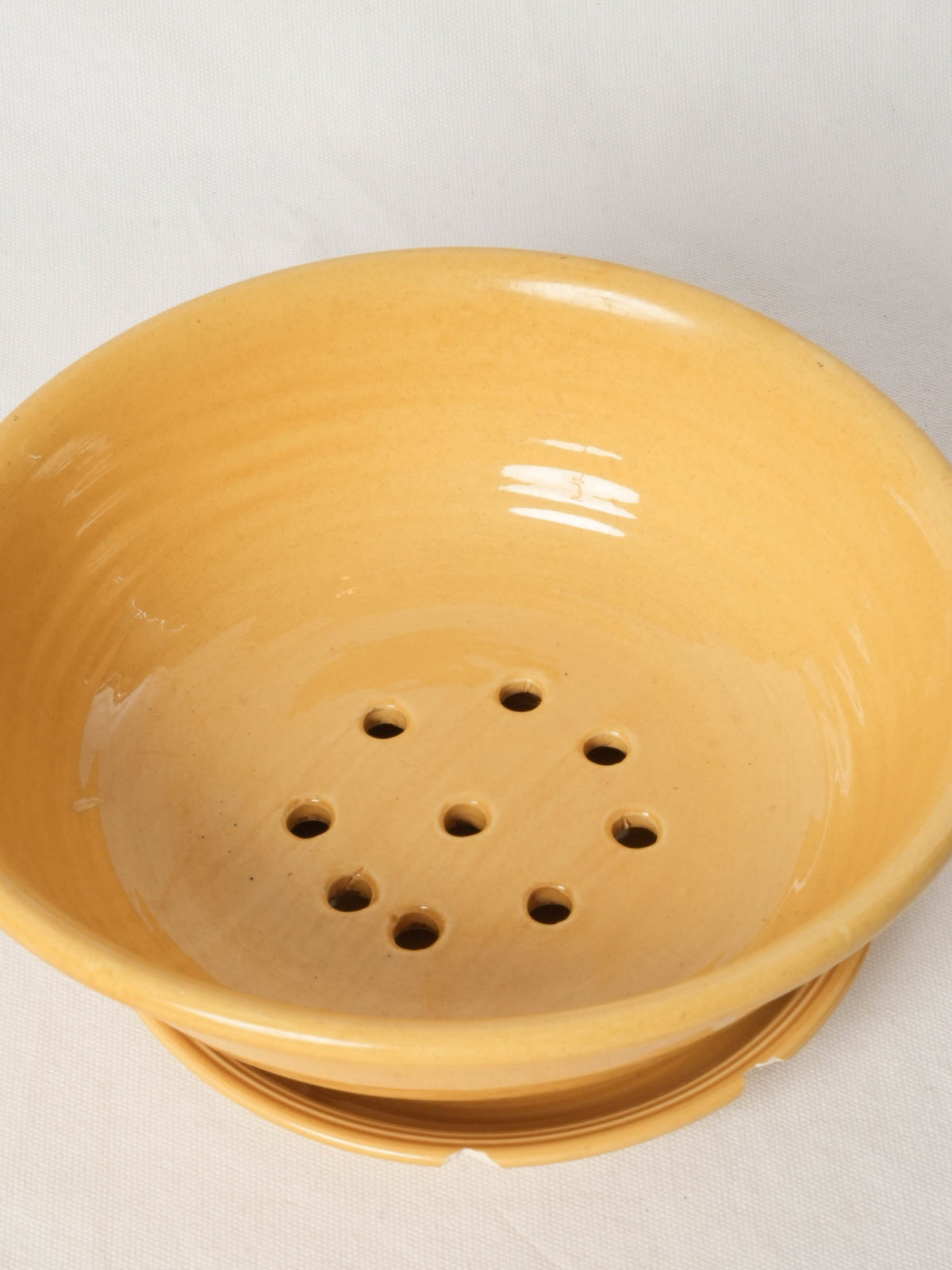 Vintage Yellow Ceramic Berry Colander with Saucer from Vallauris